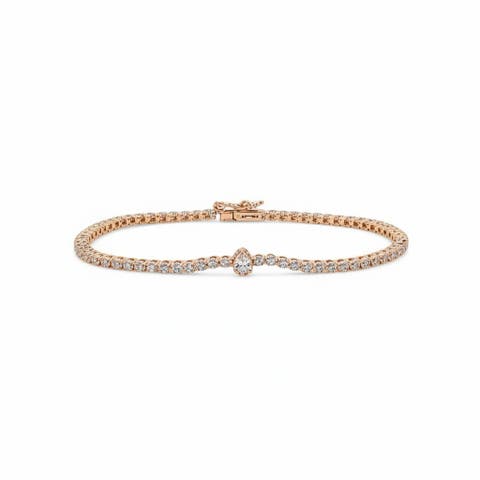 Lab Grown Diamond Pear Bezel Accent Tennis Bracelet 14K