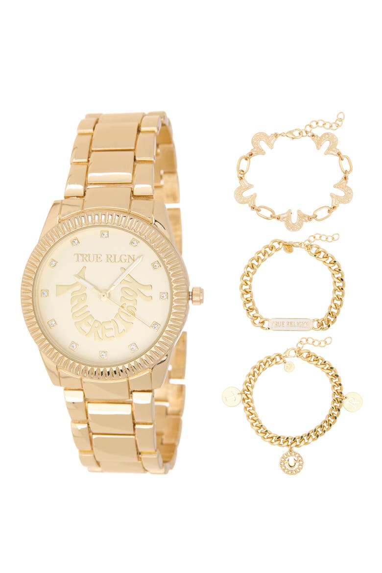4-Piece Status Arched Watch & Bracelet Set, Main, color, GOLD