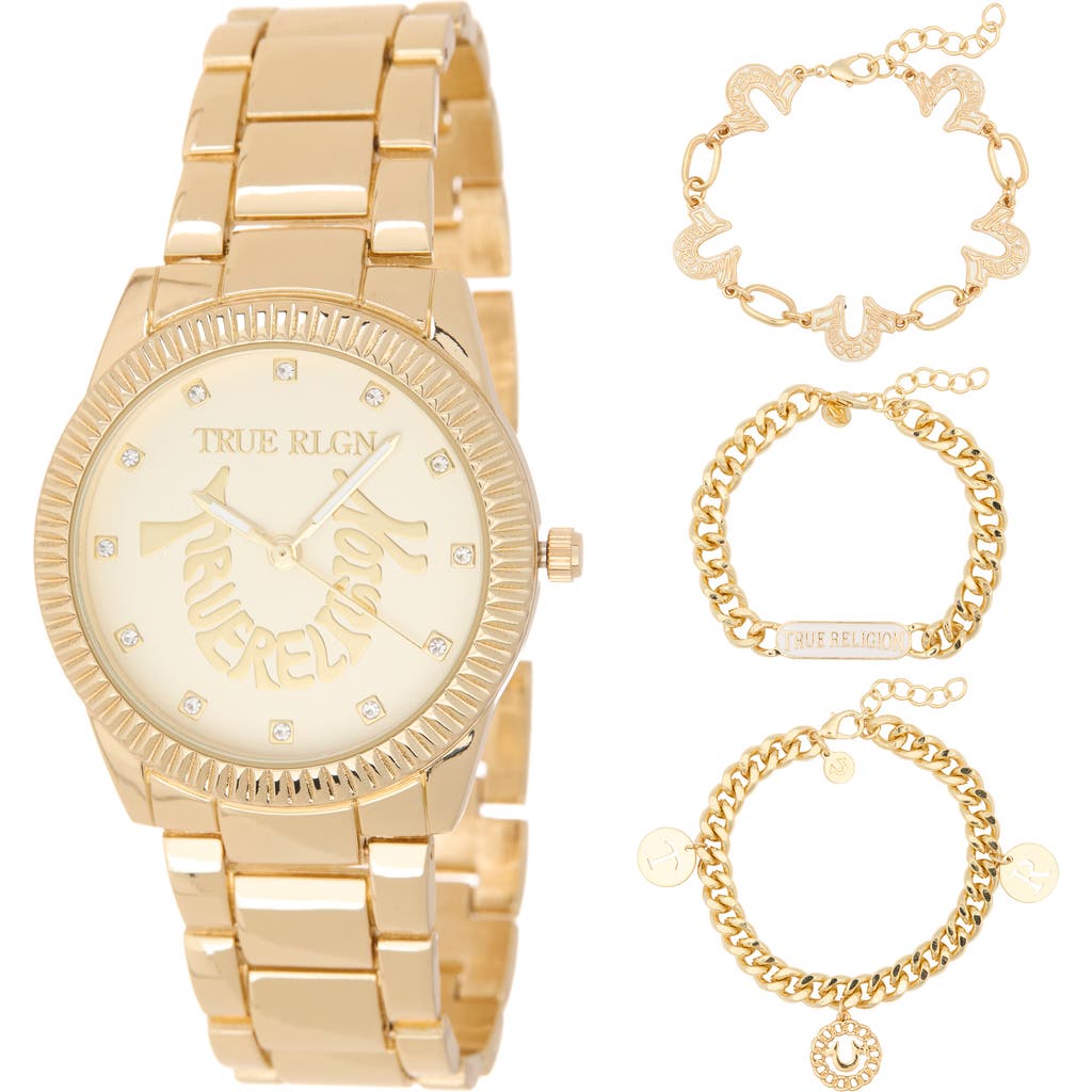 True Religion 4-piece Status Arched Watch & Bracelet Set In Gold