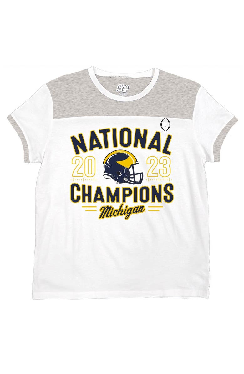BLUE 84 Women's Blue 84  White Michigan Wolverines College Football Playoff 2023 National Champions Colorblock T-Shirt, Alternate, color, 