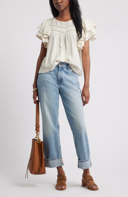 Treasure & Bond Double Ruffle Sleeve Top In White