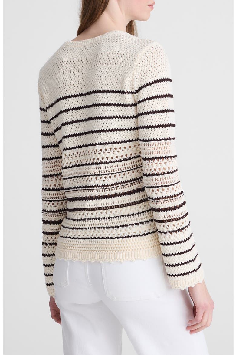 Open Stitch Cotton Sweater, Alternate, color, IVORY AND CHOCOLATE STRIPE