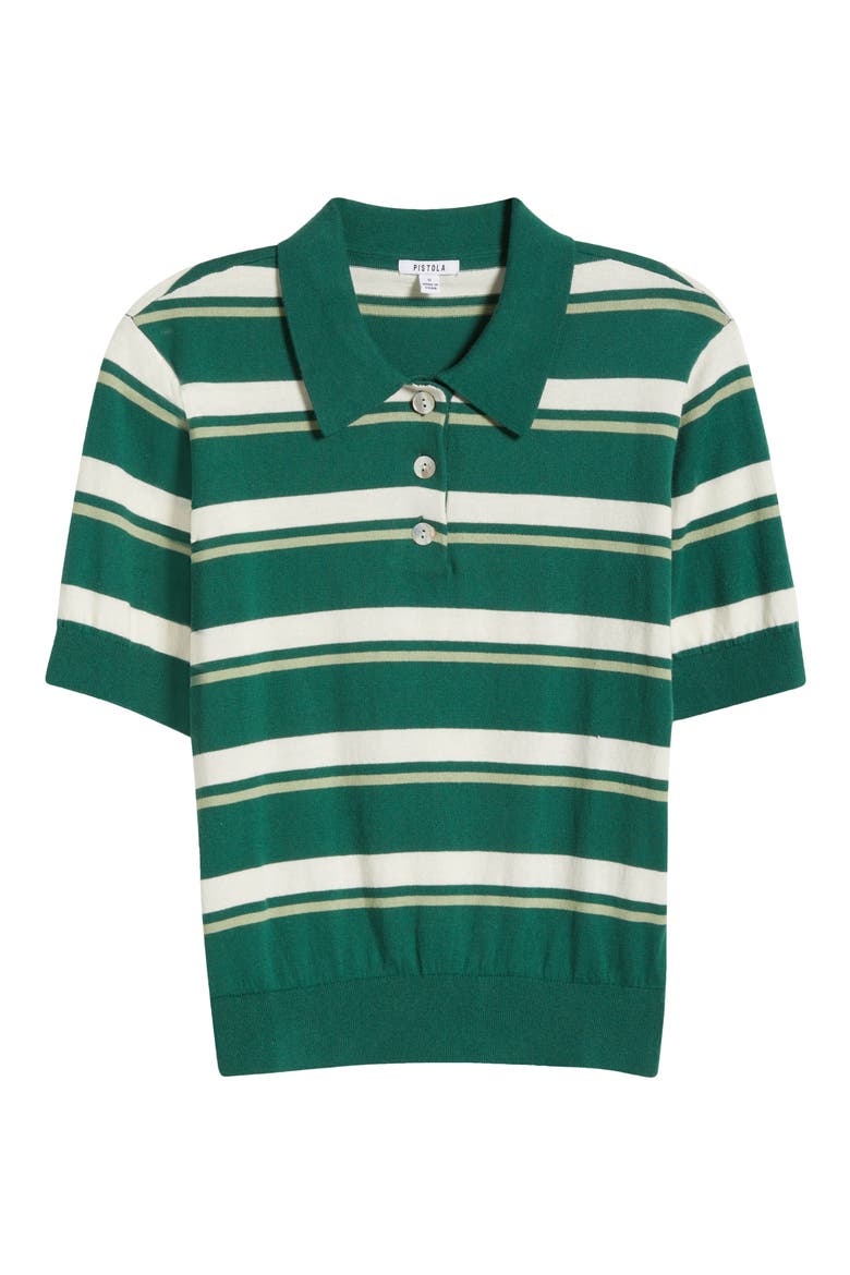 Drea Stripe Cotton Sweater Polo, Alternate, color, EMERALD STRIPE