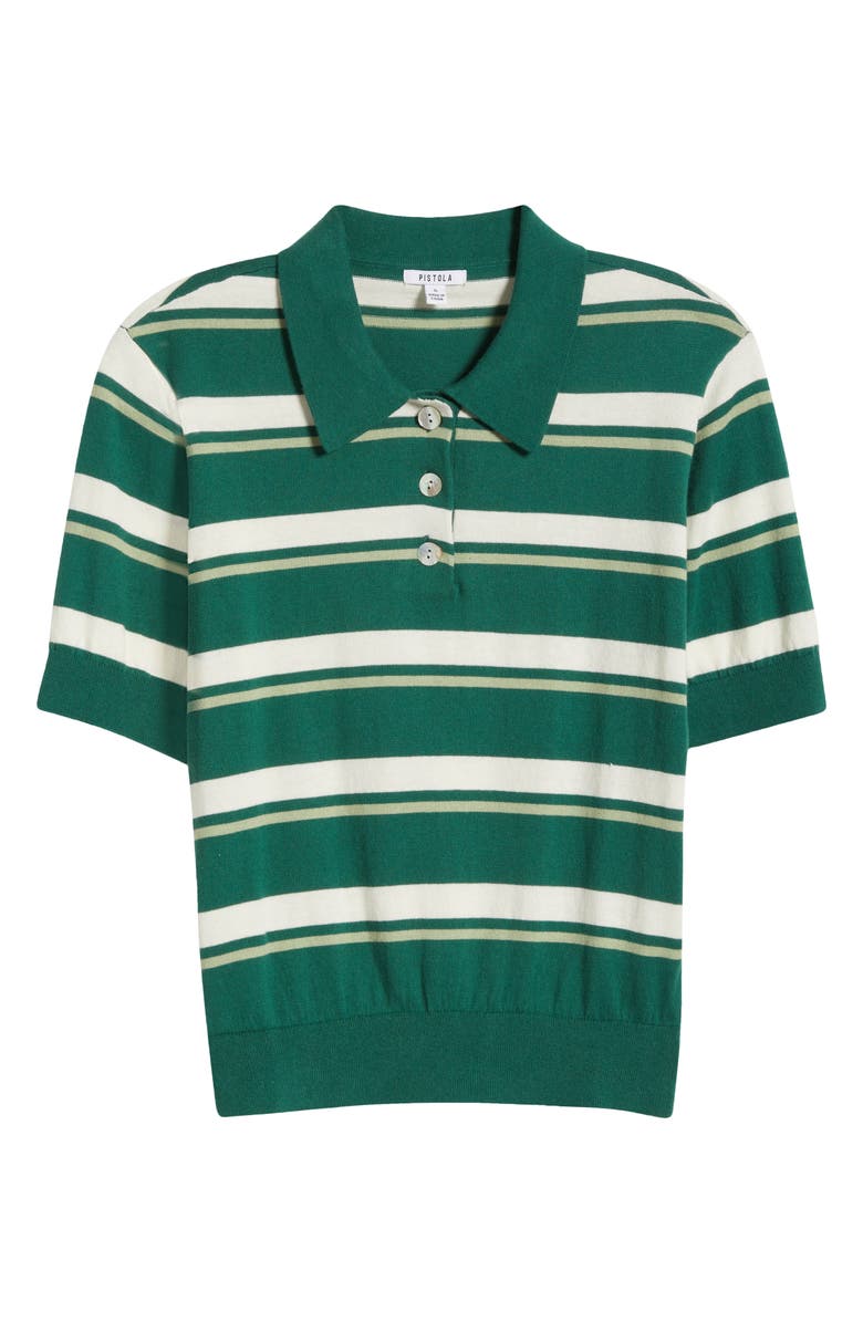 Pistola Drea Stripe Cotton Sweater Polo, Alternate, color, Emerald Stripe