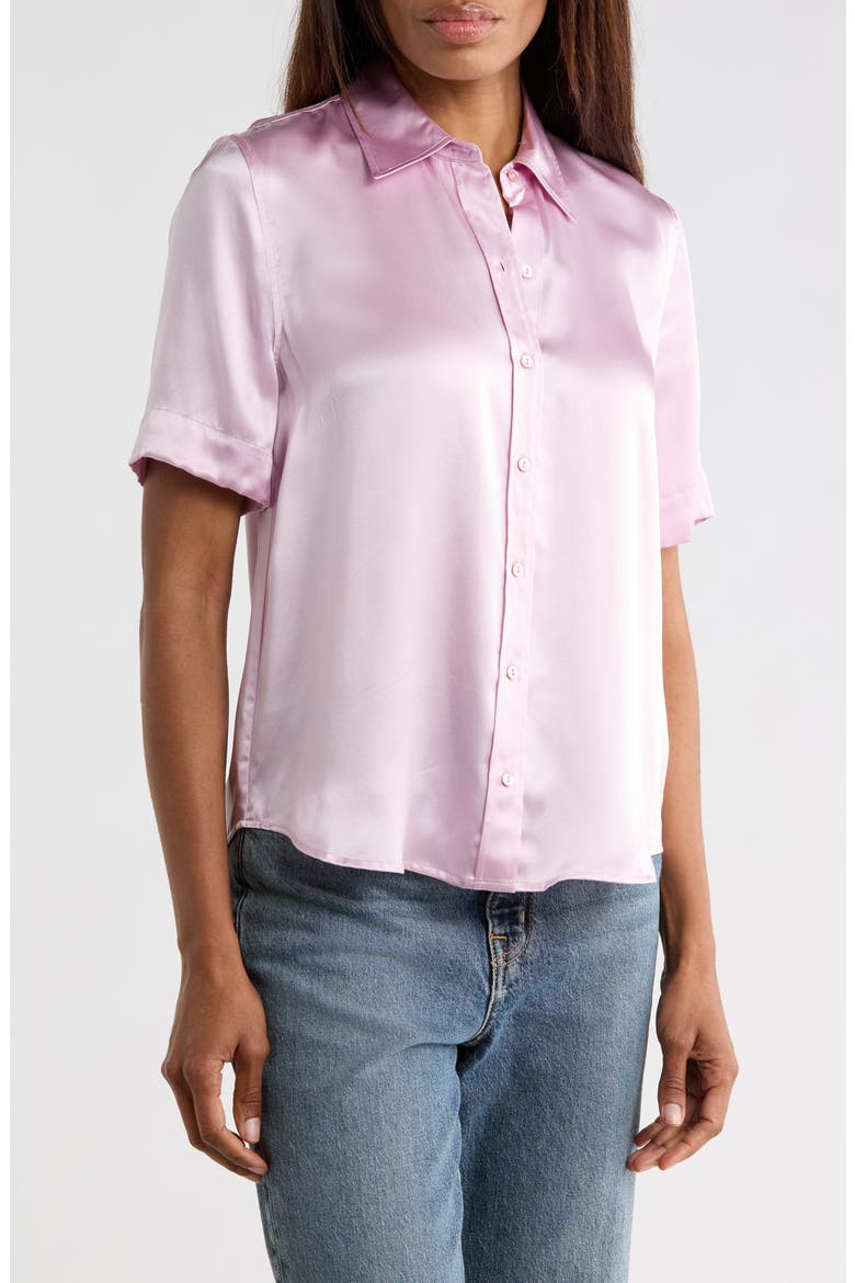 Elah Short Sleeve Silk Shirt, Main, color, PALE ORCHID