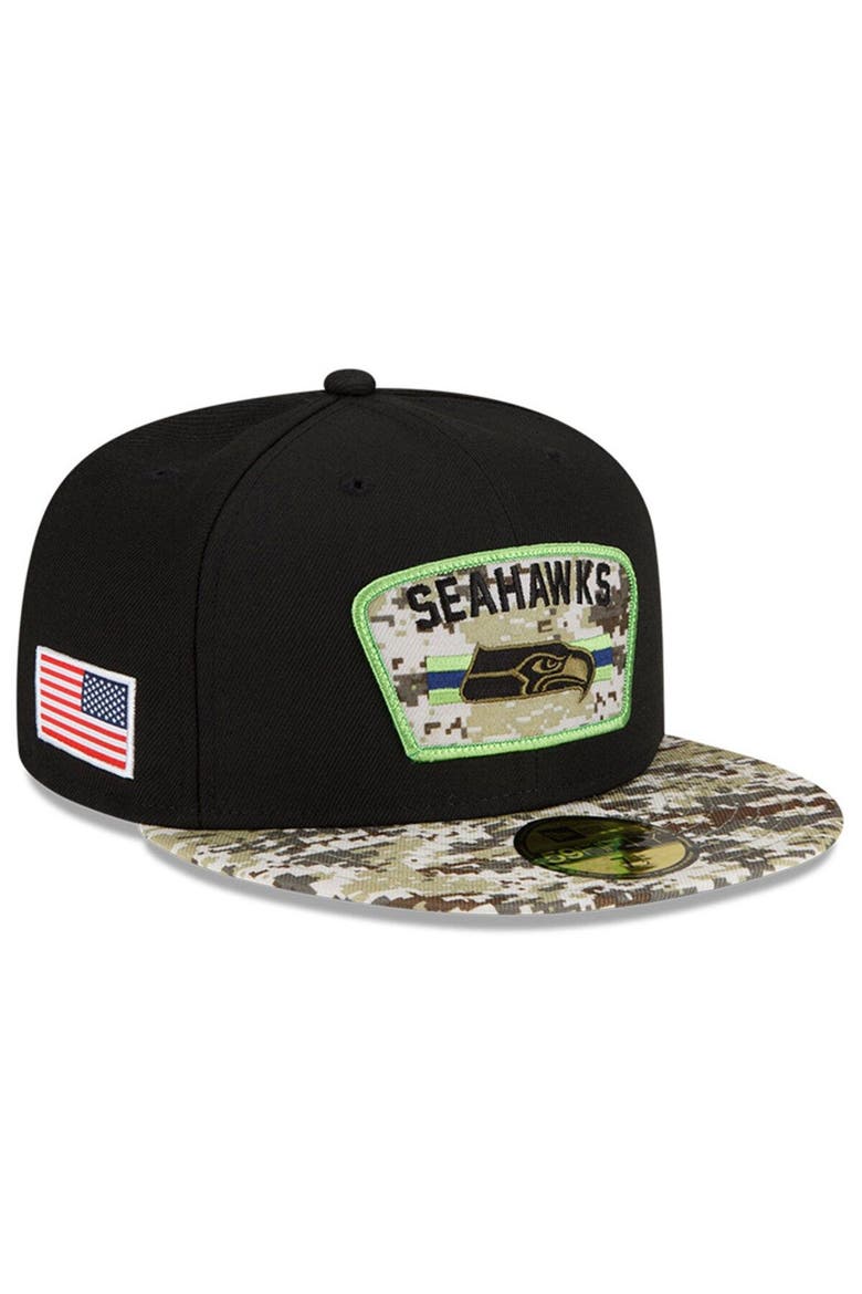 Men's New Era Black/Camo Seattle Seahawks 2021 Salute To Service 59FIFTY Fitted Hat, Main, color, Black