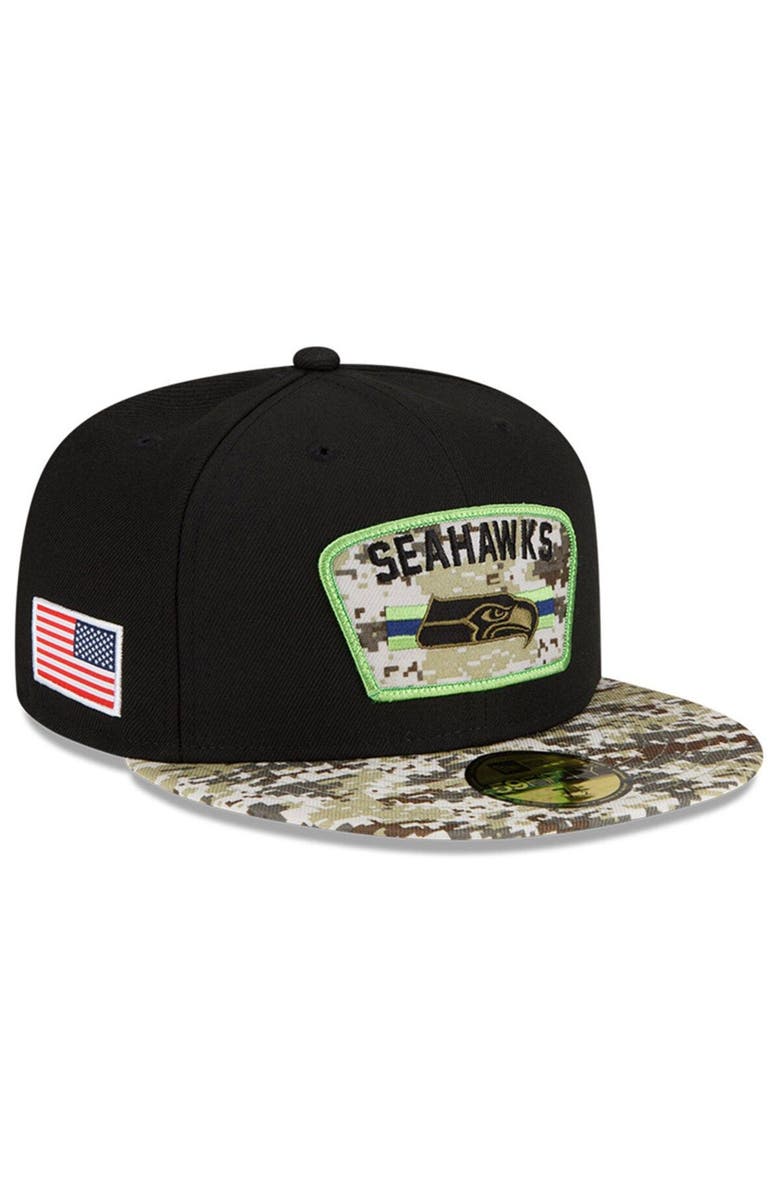 New Era Men's New Era Black/Camo Seattle Seahawks 2021 Salute To Service 59FIFTY Fitted Hat, Main, color,