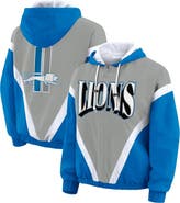 WEAR by Erin Andrews Women's WEAR by Erin Andrews Blue/Gray Detroit Lions Plus Size Retro Crinkle Full-Zip Hoodie Windbreaker Jacket