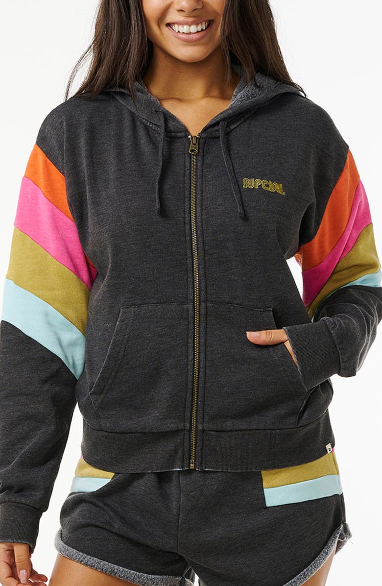 Rip Curl Surf Revival Colorblock Zip-Up Fleece Hoodie, Main, color, 