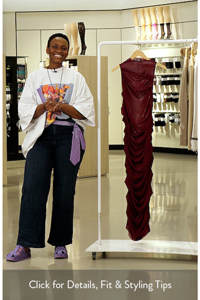 Asymmetric Mock Neck Sheer Mesh Midi Dress video