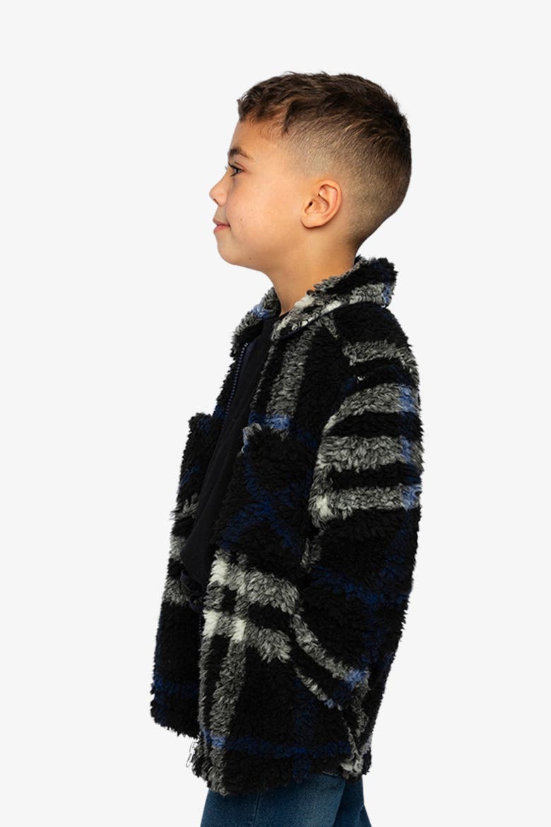 Plaid Full-Zip Dual Chest Pocket Fleece Overshirt, Alternate, color, Black and Blue Plaid