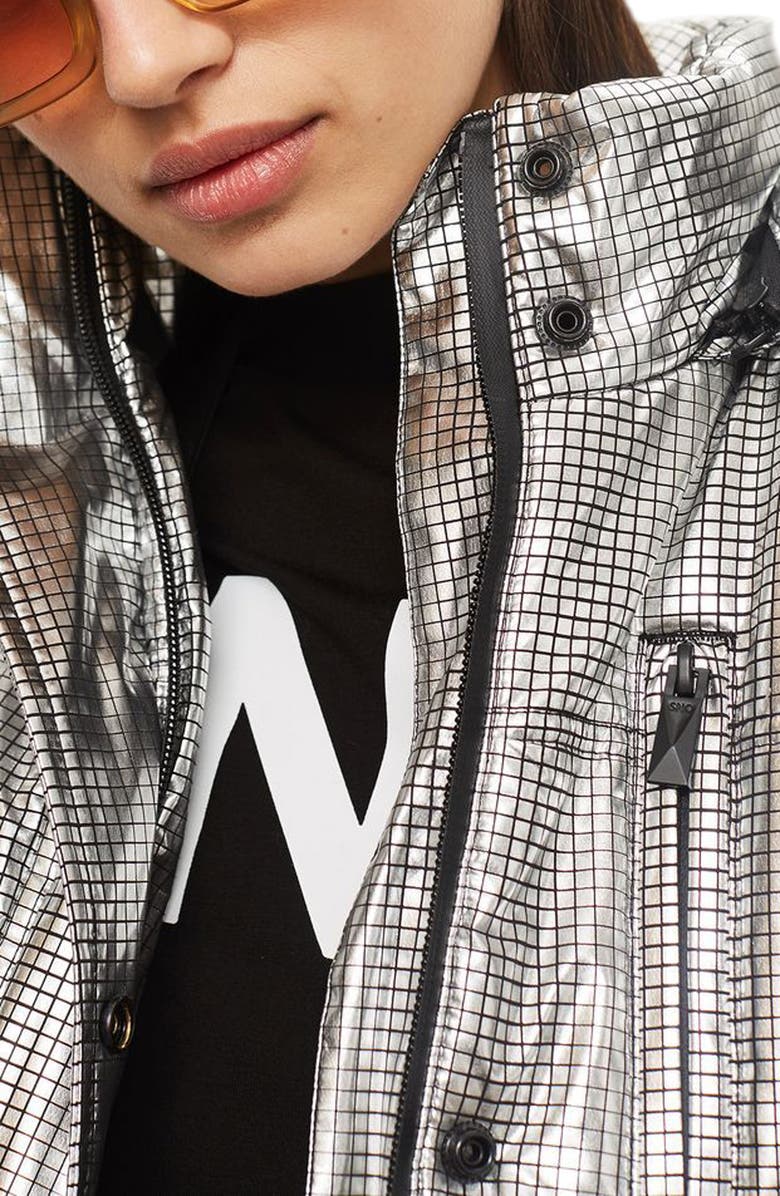 Topshop SNO Rio Faux Fur Hood Metallic Puffer Jacket, Alternate, color,