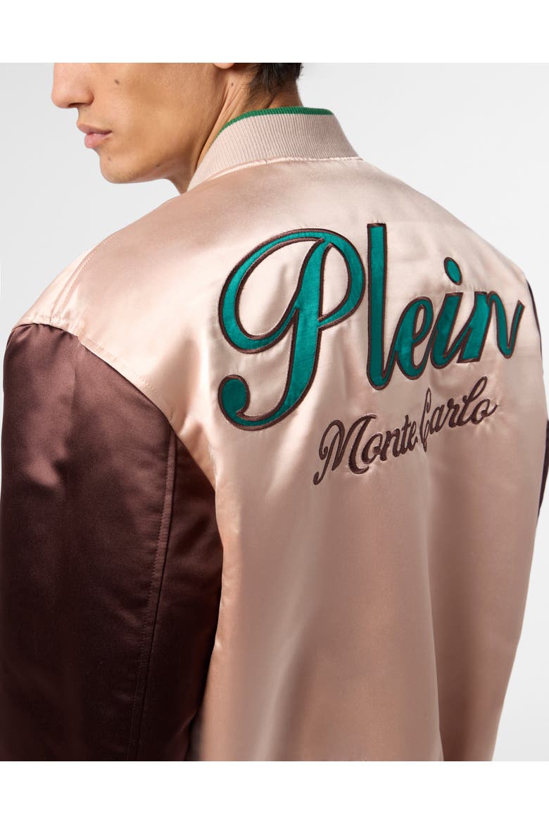Shiny Satin College Bomber Signature Monte Carlo Men, Alternate, color, beige