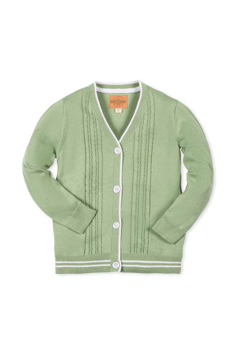 Kids' Organic Cable Cardigan Sweater with Tipping, Main, color, Soft Green