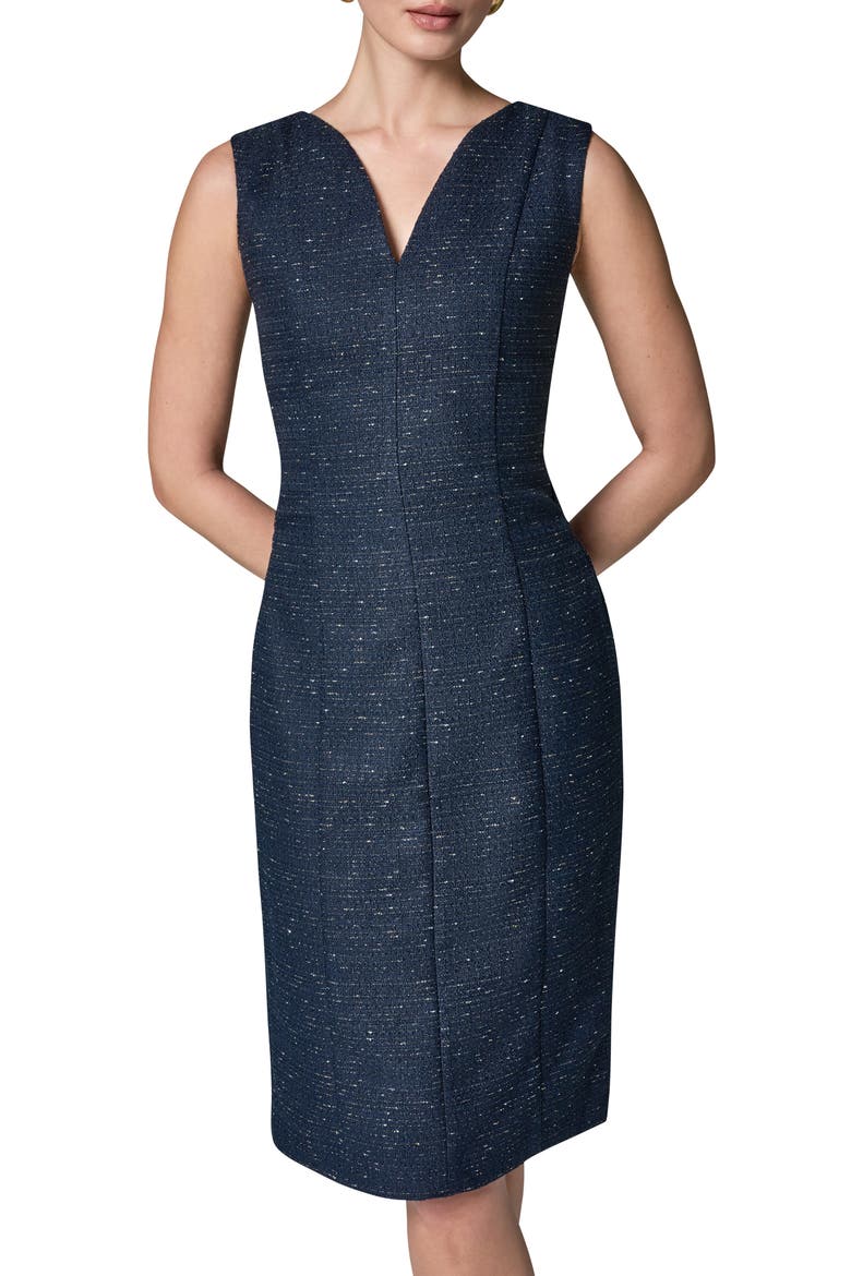 Slub Tweed Sheath Dress, Alternate, color, NGHTFALL/ GOLD
