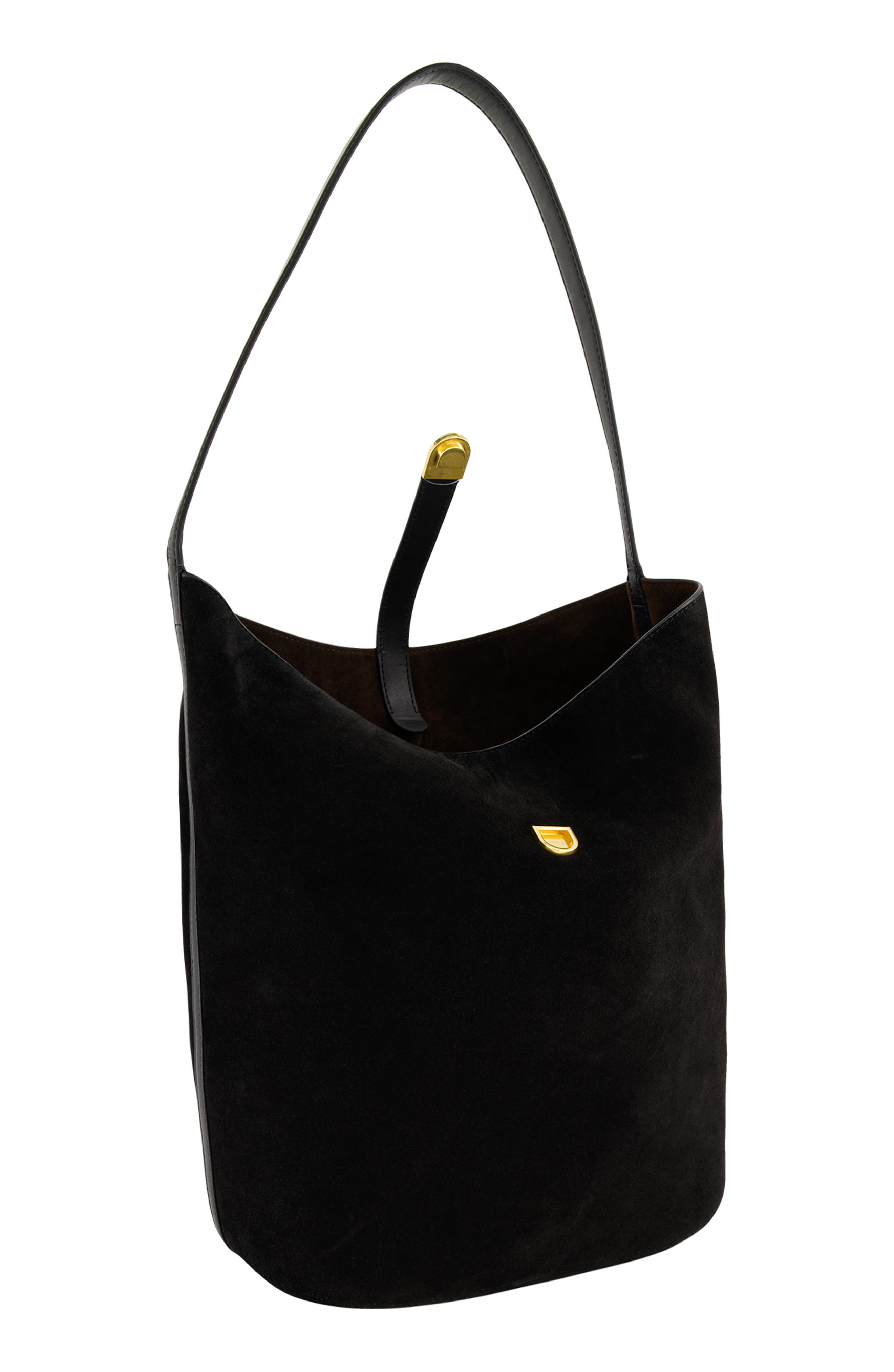 Eris Large Suede Bucket Bag, Alternate, color, BLACK