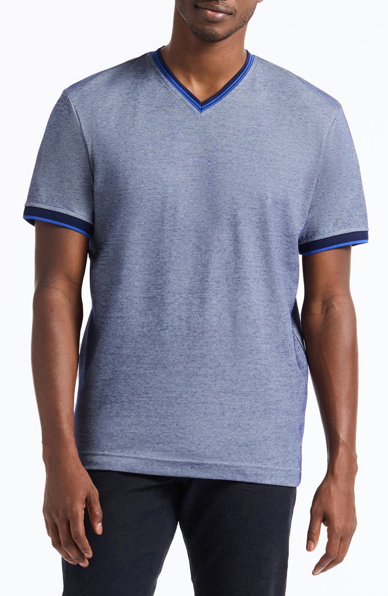Robert Graham Holton V-Neck Cotton Blend Piqué T-Shirt, Main, color, Navy