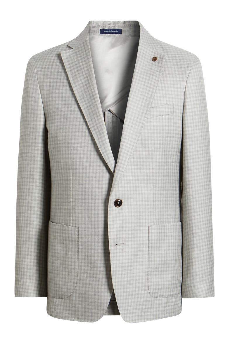 Montgomery Tailored Fit Gingham Check Wool & Silk Blend Sport Coat, Alternate, color, GALE GREY