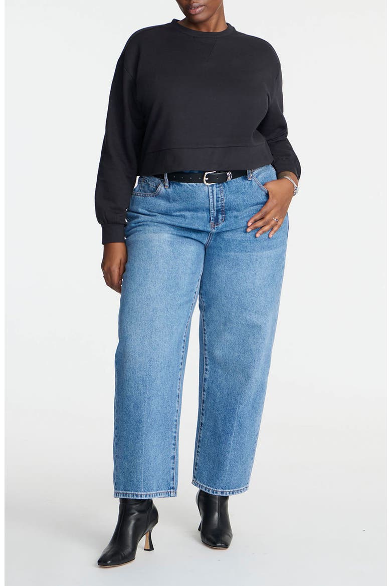 Crewneck French Terry Crop Sweatshirt, Alternate, color, BLACK ONYX