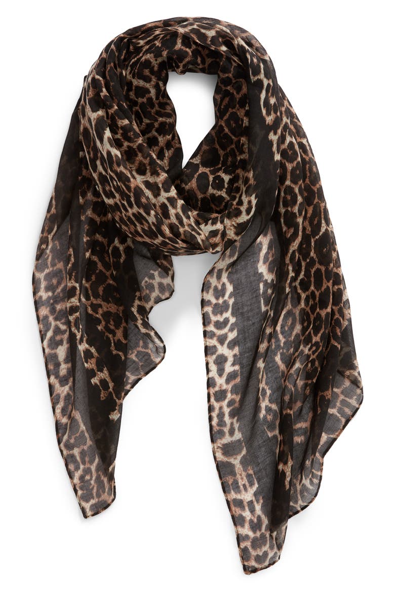 Leopard Print Oblong Scarf, Alternate, color, BROWN MULTI