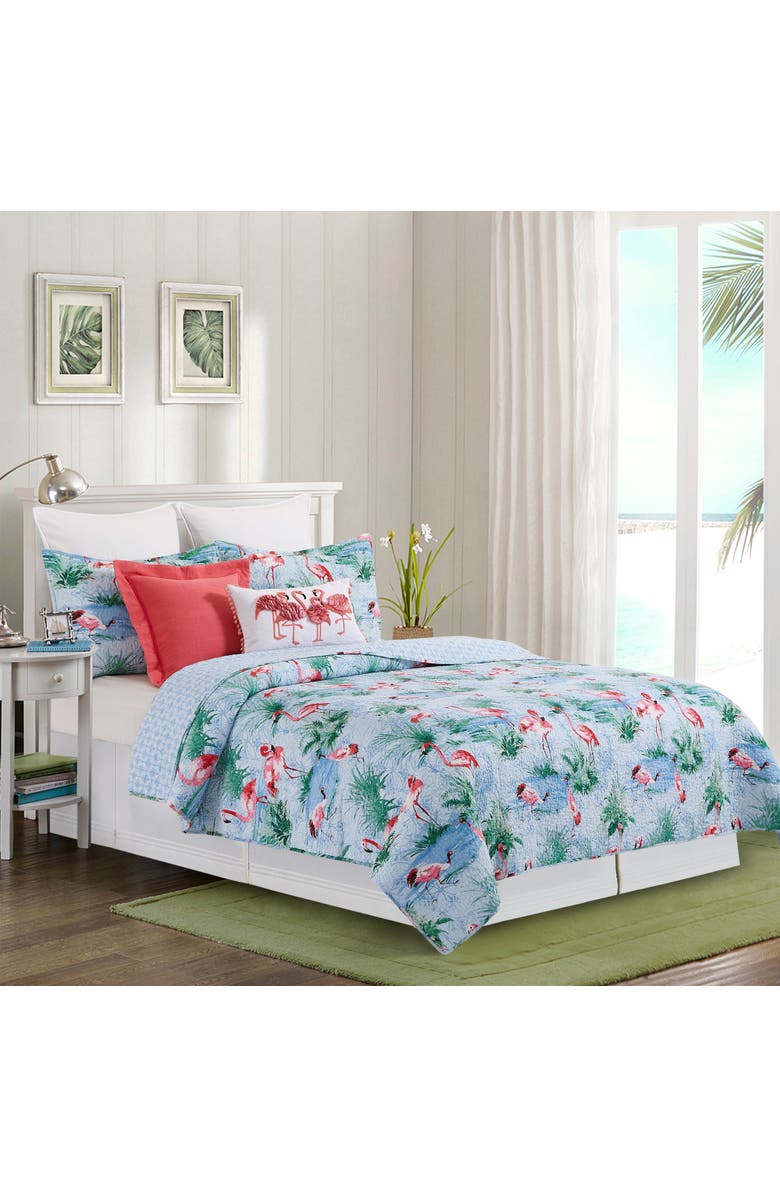 C&F Home Paradise Coast Flamingo Cotton Quilt Set  - Reversible and Machine Washable, Main, color, Blue