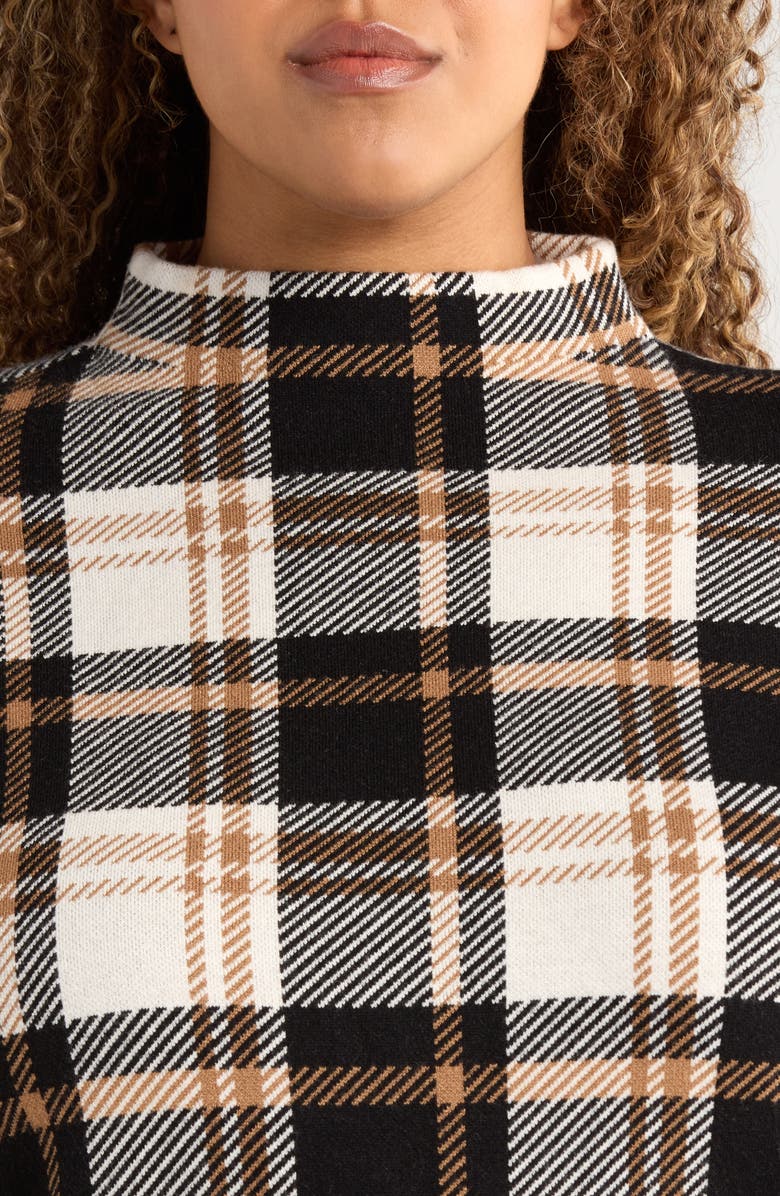 Jones New York Birdseye Plaid Mock Neck Knit Top, Alternate, color, Caramel/ Jones Black
