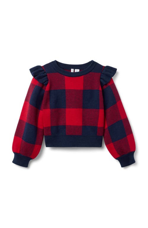 Janie And Jack Plaid Ruffle Shoulder Sweater In Red