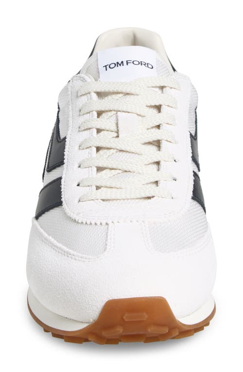 Shop Tom Ford Mick Mixed Media Sneaker In 5w023 White/black/amber