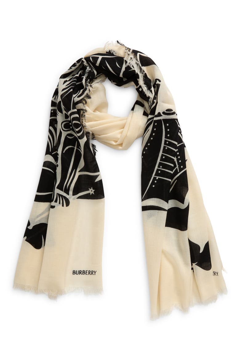 Equestrian Knight Wool Fringe Scarf, Alternate, color, CALICO