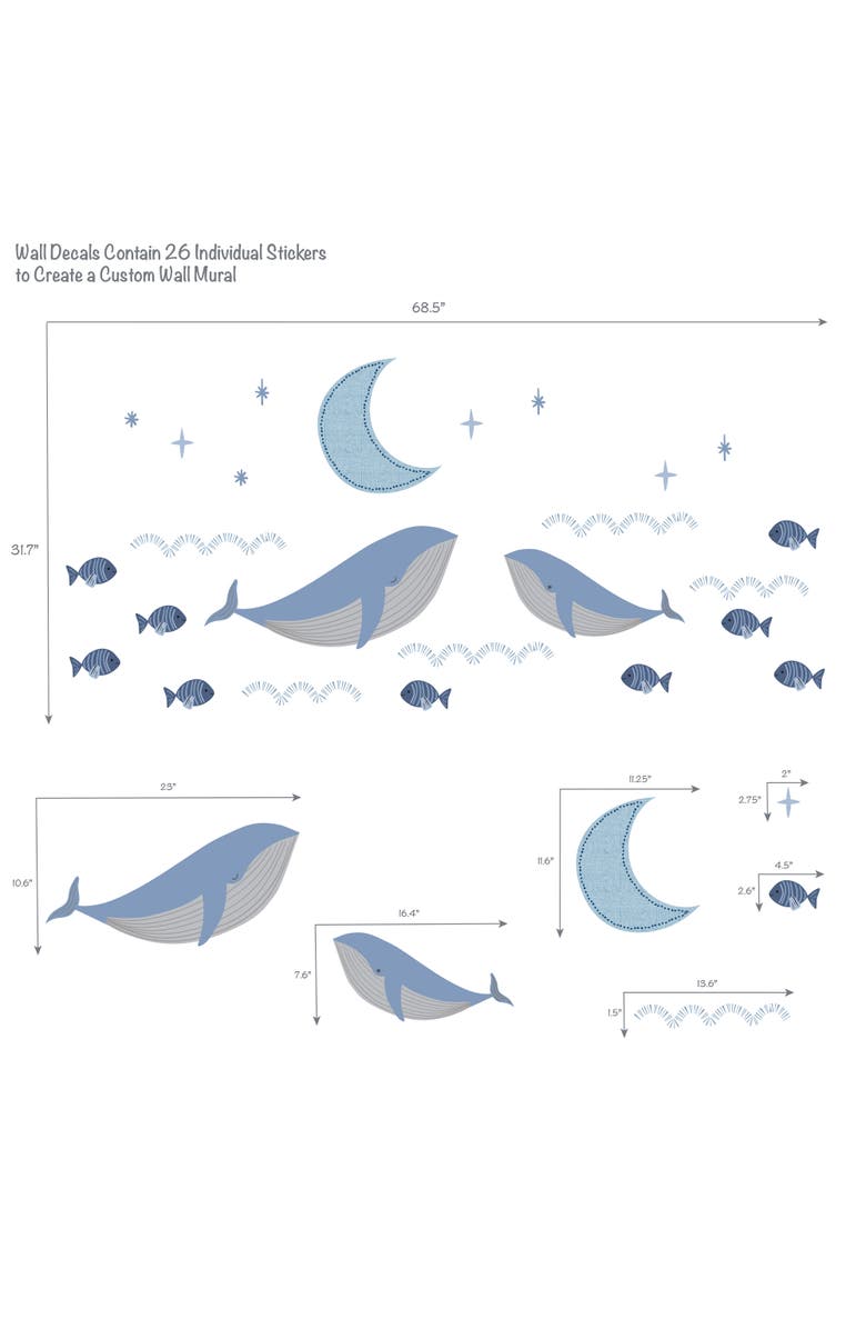 Lambs & Ivy Bubbles & Squirt Aquatic Under Sea Whale/Fish Wall Decals/Stickers, Alternate, color, Blue