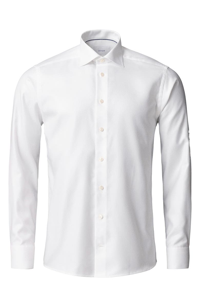 Eton Slim Fit Textured Stripe Cotton Dress Shirt, Alternate, color, White