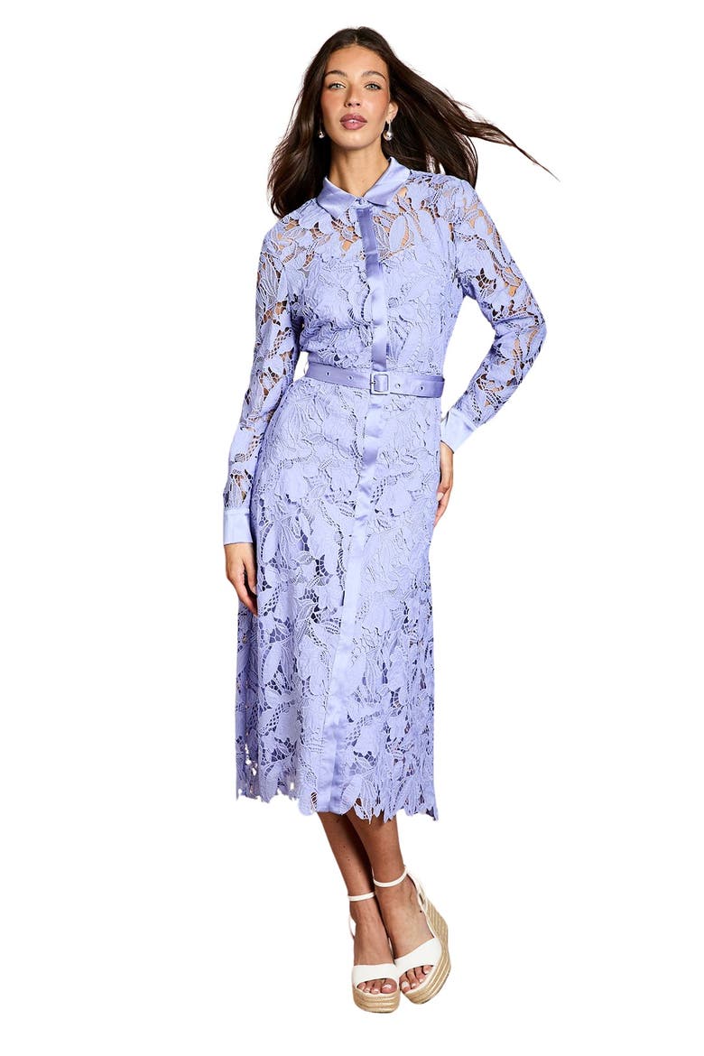 Lace Shirt Long Sleeve Dress, Main, color, Cornflower