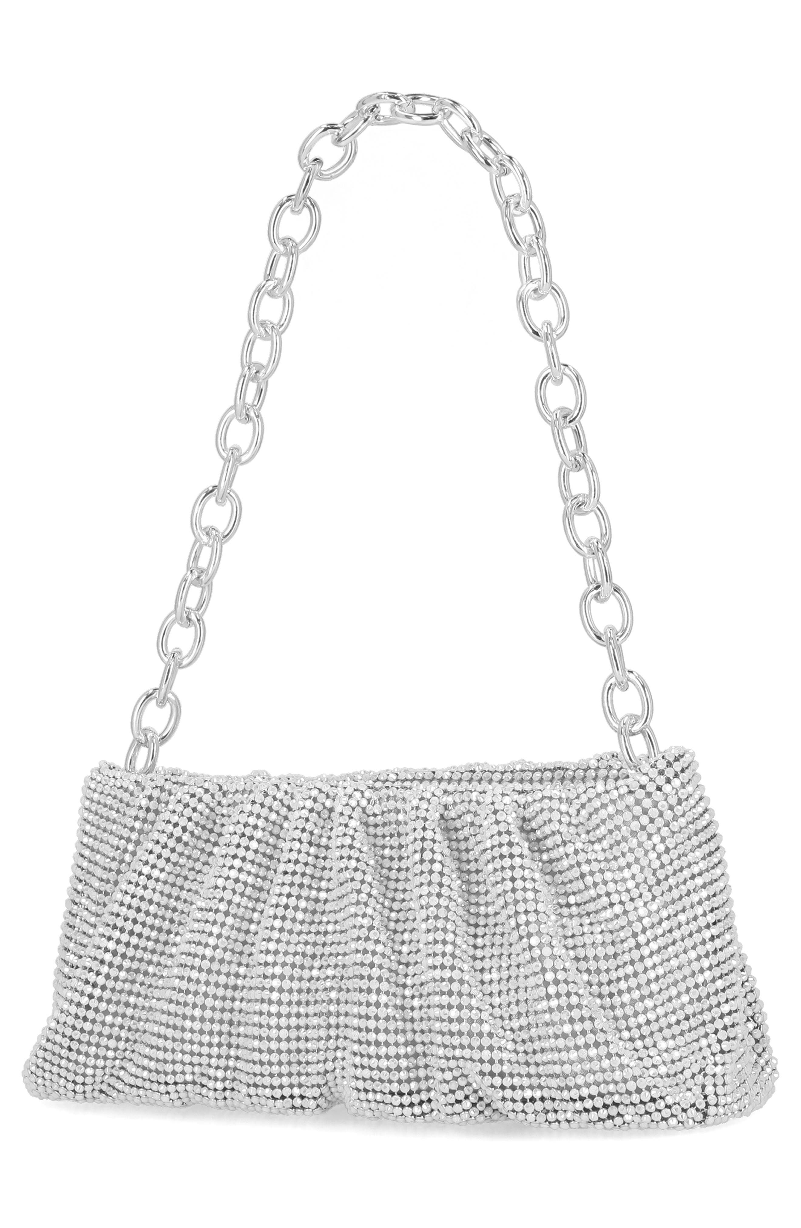 Jessica McClintock Nixie Crystal Mesh Clutch, Alternate, color, Silver
