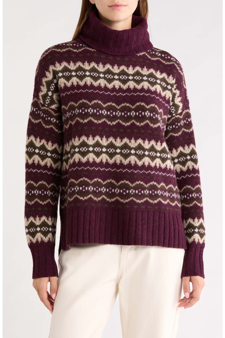 Helen Fair Isle Wool Blend Turtleneck Tunic Sweater, Main, color, FIG MULTI