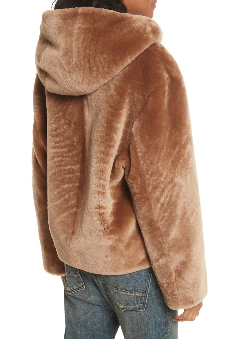 Genuine Shearling Hoodie, Alternate, color, CAMEL