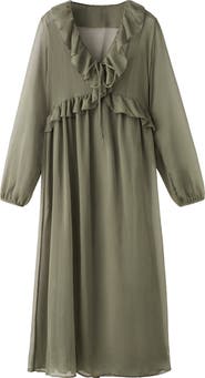 MANGO Ruffle Trim Long Sleeve Maxi Dress
