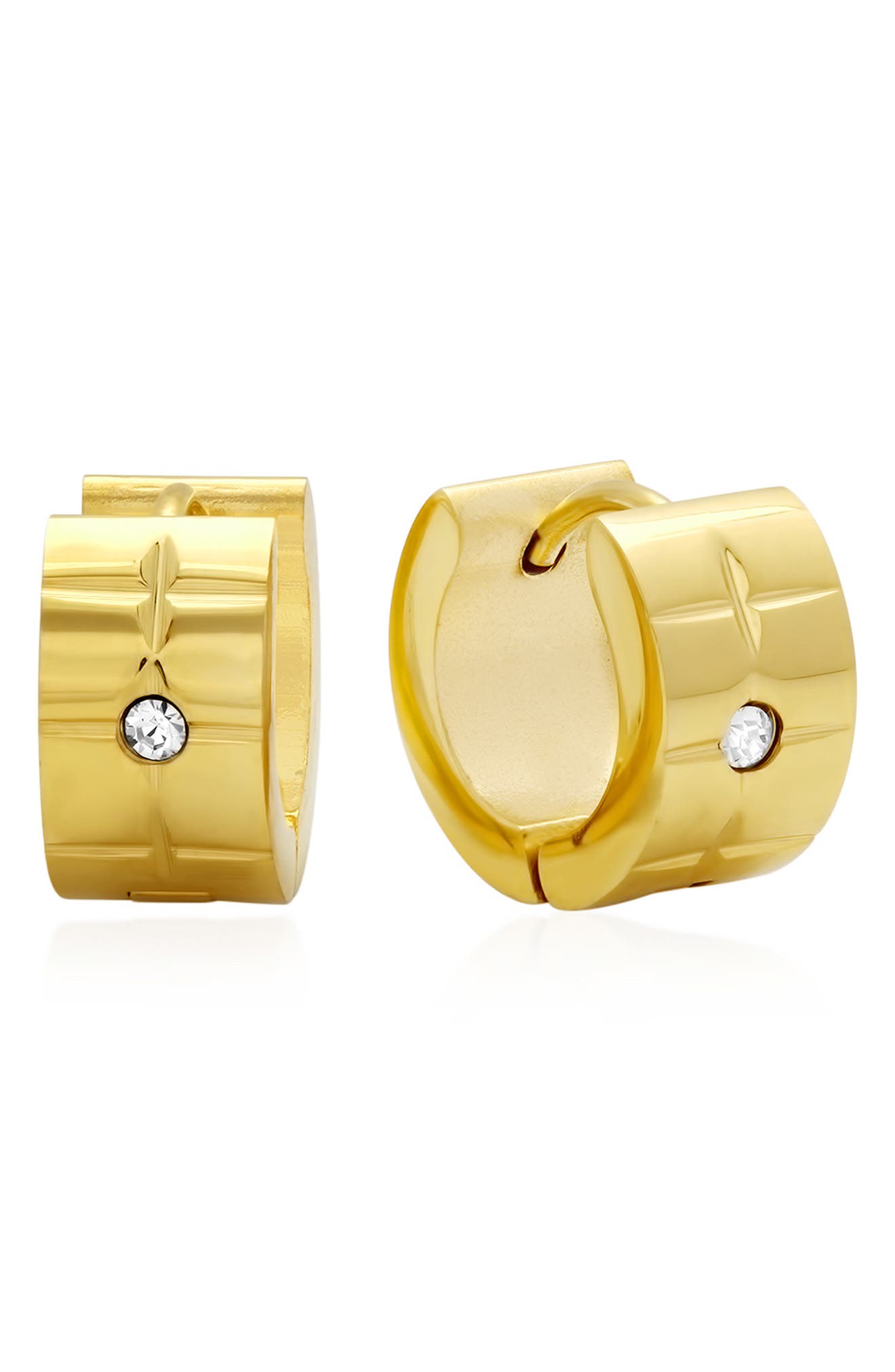 HMY JEWELRY 18K Yellow Gold Plated Stainless Steel Swarovski Crystal Huggie Earrings