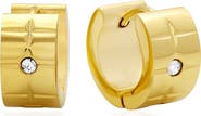 HMY JEWELRY 18K Yellow Gold Plated Stainless Steel Swarovski Crystal Huggie Earrings