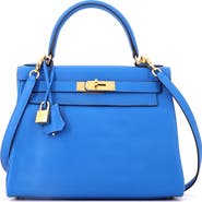 Pre-Owned Hermes Kelly Handbag Blue Evercolor with Gold Hardware 28