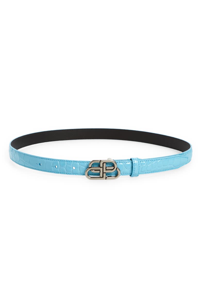 Balenciaga BB Croc Embossed Calfskin Leather Skinny Belt, Main, color,