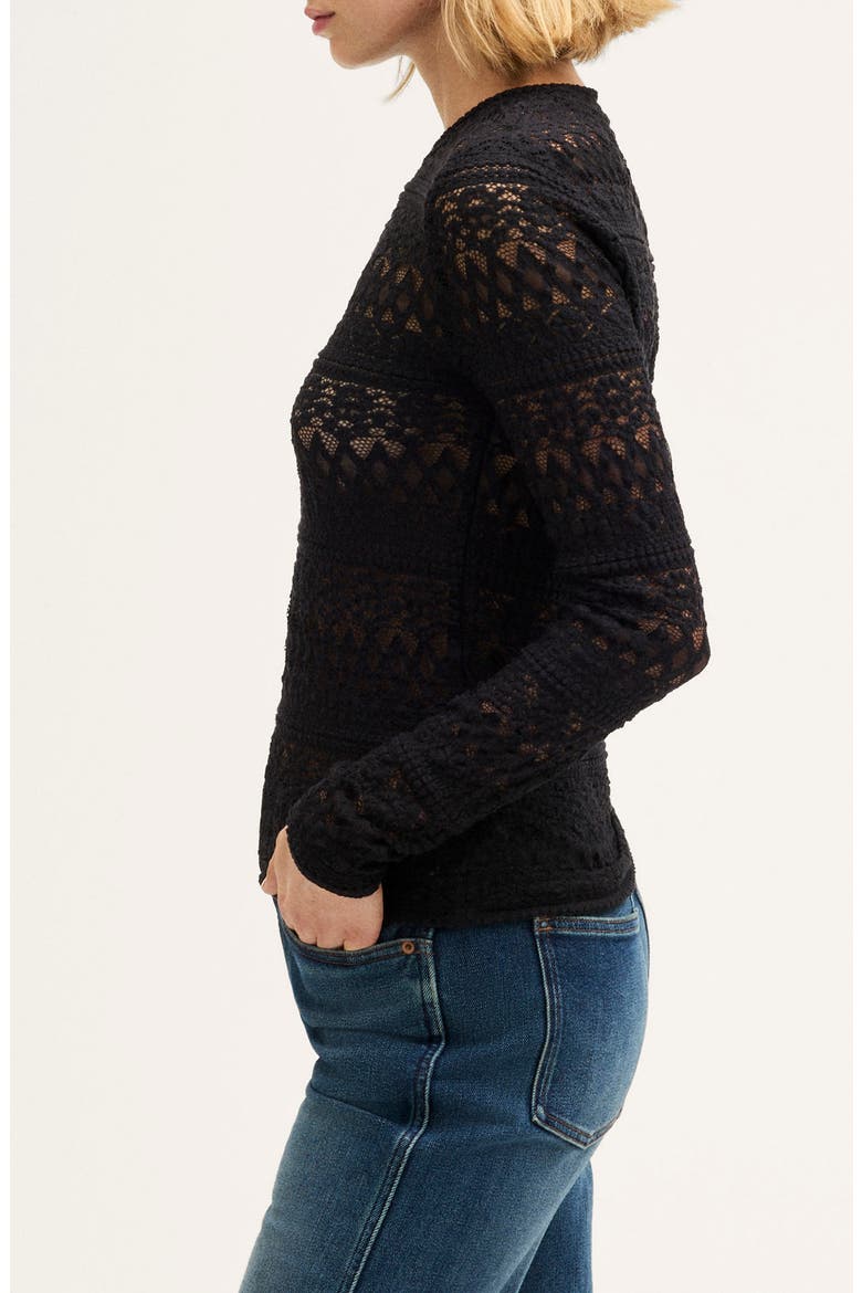 Jacquard Lace Long Sleeve Top, Alternate, color, JET BLACK