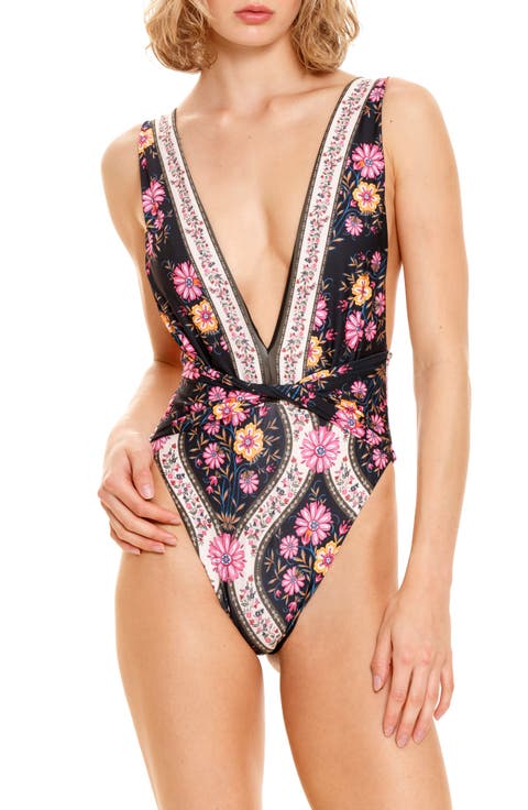 Ellis Aguja Belted Floral One-Piece Swimsuit