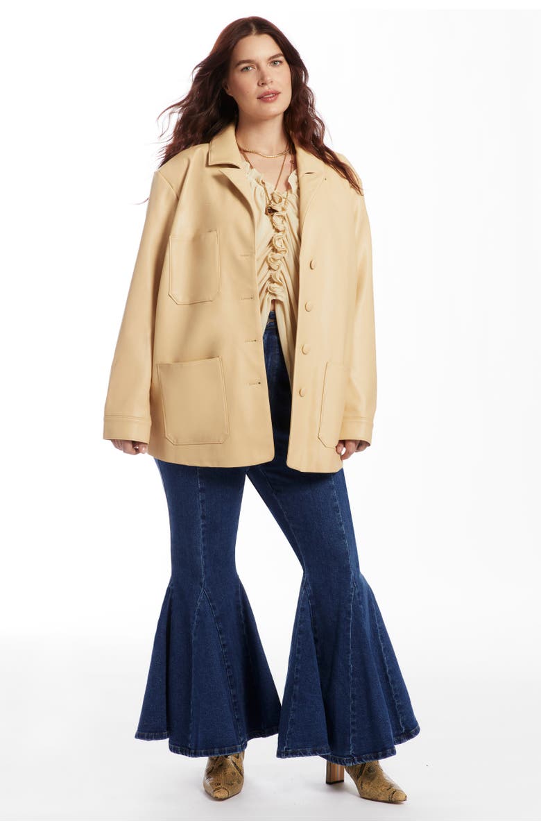 June + Vie Relaxed Faux Leather Blazer, Main, color, Pebble