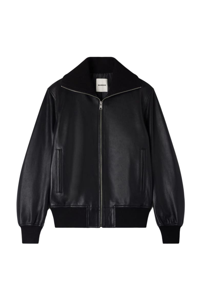 Zipped leather jacket, Alternate, color, Black