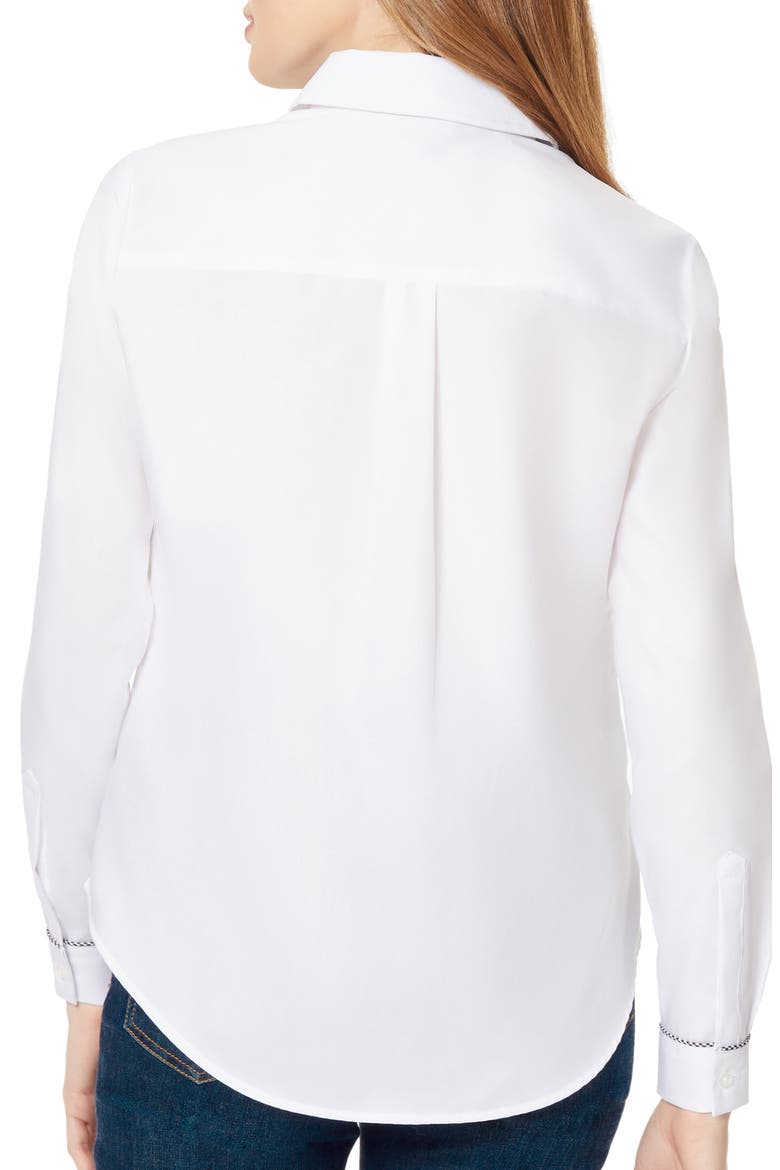 Piped Cotton Button-Up Shirt, Alternate, color, NYC WHITE GINGHAM