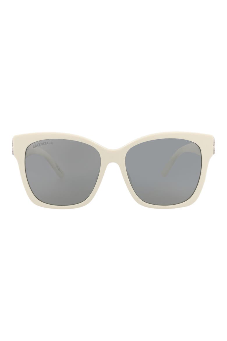 57mm Square Sunglasses, Main, color, WHITE SILVER SILVER