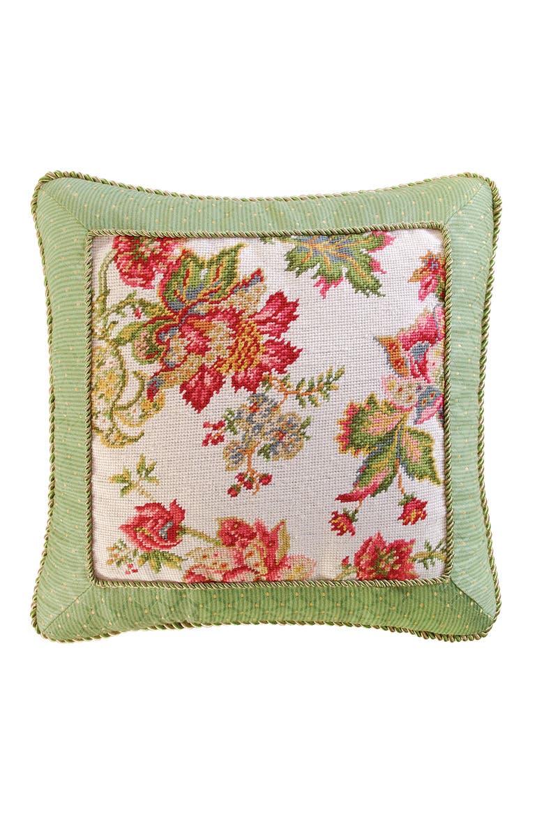 Deanna Needlepoint Pillow, Main, color, Green