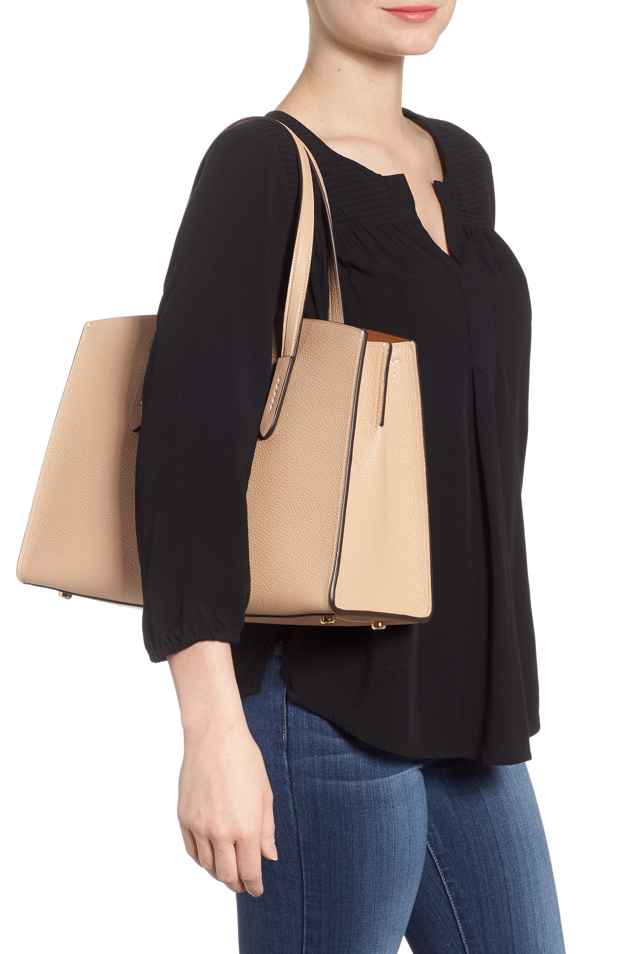 Charlie Leather Tote, Alternate, color, BEECHWOOD