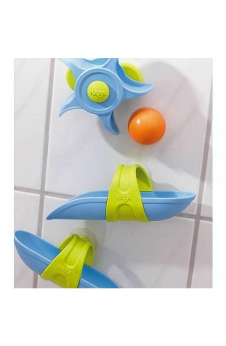 HABA STEM Bath Toys for Kids Ages 3-6 with Suction Cup Tracks, Paddle Wheel, Ladle & Ball, Water Toys Play Set to Inspire Creativity & Problem-Solving, Alternate, color, Blue Multi