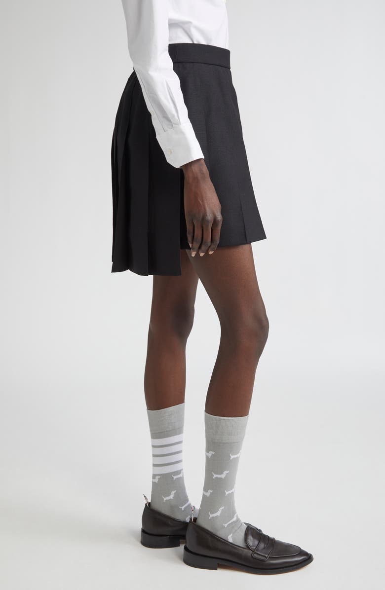 Thom Browne Drop Back Pleated Wool Miniskirt, Alternate, color, Black